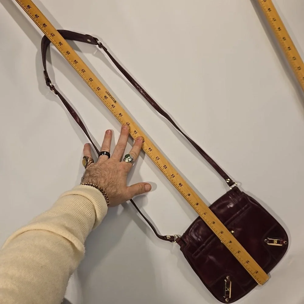 Rebecca Minkoff Leather Crossbody Bag Burgundy Gold Hardware Small Purse 8x7x20